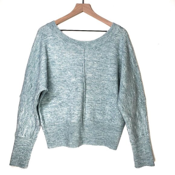 William Rast Dot Textured Dolman Sleeve V-Back Sweater L Aqua Blue - Picture 1 of 6